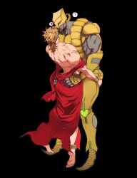 Rule 34 | 2boys, ?, ass grab, birthmark, black background, blonde hair, commentary request, dio brando, full body, heart, height difference, highres, joestar birthmark, jojo no kimyou na bouken, long hair, looking at another, male focus, multiple boys, muscular, muscular male, nail polish, pectorals, scar, scar on neck, shenshan laolin, spoken heart, spoken question mark, stand (jojo), standing, stardust crusaders, the world, topless male, yaoi