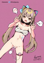 Rule 34 | 1girl, :3, animal ears, artist name, bare shoulders, blue bow, borrowed character, bottomless, bow, breasts, brown eyes, brown hair, cat ears, cat girl, cat tail, character name, chest sarashi, chinese text, claw pose, collarbone, controller, dated, dutch angle, egg vibrator, english text, fang, fangs, female focus, female masturbation, groin, hair bow, halftone, happy, heart, heart-shaped pupils, highres, lagomoro, legs apart, long hair, masturbation, matching hair/eyes, medium breasts, multicolored hair, navel, object insertion, open mouth, original, paw print, pink background, pink hair, polka dot, polka dot background, pussy, pussy juice, remote control, remote control vibrator, sarashi, sex toy, shiny skin, sidelocks, signature, simple background, skin fang, skindentation, smile, solo, speech bubble, spoken heart, standing, stomach, straight-on, streaked hair, symbol-shaped pupils, tail, thigh strap, translation request, twintails, twitter logo, twitter username, two-tone hair, uncensored, v-shaped eyebrows, vaginal, vaginal object insertion, very long hair, vibrator