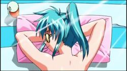 Rule 34 | 1girl, animated, animated gif, aqua hair, beach, bouncing breasts, breasts, divergence eve, closed eyes, highres, kureha misaki, lying, side ponytail, solo, sunglasses, tagme