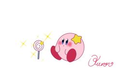 Rule 34 | blue eyes, blush, candy, expressionless, food, invincible candy, kirby, kirby (series), kurono969, nintendo, signature, simple background, sitting, sparkle, star (symbol), white background