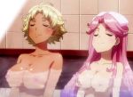 Rule 34 | 10s, 3girls, ahoge, animated, bath, blonde hair, breasts, earrings, emily orange, closed eyes, female focus, indoors, jennifer peach, jewelry, kandagawa jet girls, large breasts, long hair, multiple girls, nipples, nude, onsen, partially submerged, pink hair, sitting, smile, steam, stitched, third-party edit, towel, towel on head, video, water, video