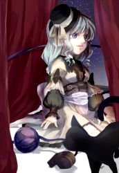 Rule 34 | 1girl, bad id, bad pixiv id, blue eyes, cat, character doll, curtains, doll joints, hat, highres, joints, komeiji koishi, layered sleeves, long sleeves, mini hat, mini top hat, sash, shirt, short over long sleeves, short sleeves, silver hair, sitting, skirt, sky, smile, sofy, solo, star (sky), starry sky, third eye, top hat, touhou, window