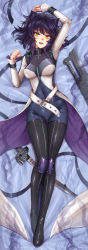 Rule 34 | 1girl, adsouto, ahoge, animal ears, bed, black hair, black thighhighs, blake belladonna, bodysuit, boots, breasts, cat ears, combination weapon, covered navel, dakimakura (medium), from above, full body, gambol shroud, gluteal fold, highres, knee pads, large breasts, open mouth, pistol sword, rwby, short hair, skin tight, solo, tagme, teeth, thigh boots, thighhighs, upper teeth only, yellow eyes, zipper, zipper legwear