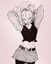 Rule 34 | 1girl, android 18, breasts, dragon ball, dragonball z, fenyon, highres, looking at viewer, official art, tongue, tongue out