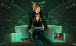 Rule 34 | 1girl, absurdres, ammunition, amputee, bakika, black bodysuit, blonde hair, bodysuit, breasts, cleavage, commentary, computer, damillia seraph, eve online, feet out of frame, glowing, green theme, grey eyes, gun, handgun, highres, holding, holding gun, holding weapon, indoors, laptop, large breasts, lip piercing, long sleeves, looking at viewer, mechanical hands, original, piercing, pink lips, prosthesis, science fiction, short hair, single mechanical hand, sitting, solo, space ship, spaceship, tattoo, wanted, weapon