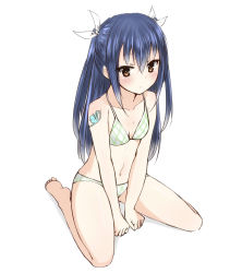 Rule 34 | 1girl, arute arisu, barefoot, blue hair, brown eyes, fairy tail, full body, highres, long hair, sitting, solo, twintails, two side up, wariza, wendy marvell