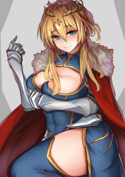 Rule 34 | 1girl, absurdres, ahoge, armor, artoria pendragon (all), artoria pendragon (fate), artoria pendragon (lancer) (fate), blonde hair, blue thighhighs, blush, braid, braided bun, breast hold, breast press, breasts, cape, capelet, cleavage, cleavage cutout, clothing cutout, covered navel, crown, fate/grand order, fate (series), fur trim, gauntlets, green eyes, hair between eyes, hair bun, highres, large breasts, likemuffins, lips, long hair, looking at viewer, saber (fate), sidelocks, solo, thighhighs, thighs