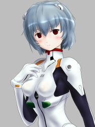 Rule 34 | 1girl, ayanami rei, blue hair, blush, breasts, dc high voltage, covered erect nipples, neon genesis evangelion, nipples, plugsuit, red eyes, see-through, short hair, small breasts, solo