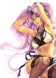 Rule 34 | 1girl, armpits, bra, breasts, hip focus, homare (fool&#039;s art), jewelry, lingerie, long hair, necklace, pink hair, solo, source request, tan, thighhighs, underwear, wide hips