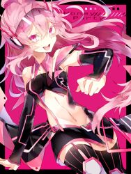 Rule 34 | 1girl, :d, bad id, bad pixiv id, detached sleeves, headgear, long hair, looking at viewer, navel, open mouth, original, pink eyes, pink hair, rooseputo 02, smile, solo