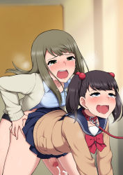 Rule 34 | 1boy, 1girl, ahegao, anal, ass, blush, censored, collar, crossdressing, cum, dildo, doggystyle, ejaculating while penetrated, ejaculation, erection, highres, leash, male penetrated, mosaic censoring, pegging, penis, school uniform, sex, sex from behind, sex toy, strap-on, trap, twintails, wataya