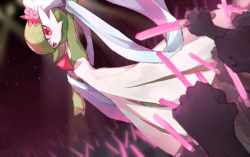 Rule 34 | 1girl, arm up, bob cut, chikichi, clenched hand, colored skin, concert, creatures (company), crowd, dutch angle, female focus, flat chest, flower, game freak, gardevoir, gen 3 pokemon, glowstick, green hair, green skin, hagoromo, hair flower, hair ornament, hair over one eye, hair ribbon, happy, idol, light rays, multicolored skin, nintendo, open mouth, pink flower, pokemon, pokemon (creature), red eyes, ribbon, shawl, short hair, smile, solo focus, sparkle, stage, stage lights, standing, two-tone skin, white ribbon, white skin