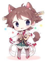 Rule 34 | 10s, 1girl, animal ears, bad id, bad pixiv id, bow, brown hair, hairband, hiei (kancolle), japanese clothes, kantai collection, kyou (nekoneko), nontraditional miko, open mouth, short hair, skirt, solo, tail
