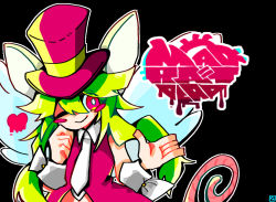 Rule 34 | 1girl, animal ears, blush stickers, green hair, hat, heart, leotard, mad rat dead, mouse (animal), mouse ears, mouse girl, mouse tail, nippon ichi, rat god, red eyes, tail, tie clip, top hat, wings, wrist cuffs
