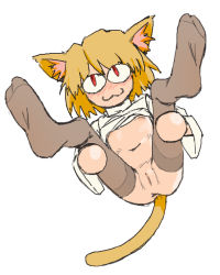 Rule 34 | 1girl, animal ears, cat ears, cleft of venus, highres, neco-arc, pantsu-ripper, pussy, red eyes, solo, spread legs, white background