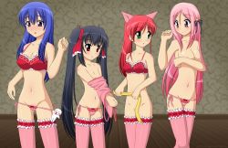 Rule 34 | 4girls, arin, black hair, blue hair, blush, bottomless, bow, bra, breast hold, breasts, cameltoe, cleavage, covering privates, flat chest, frills, green eyes, hair bow, hair ribbon, hana, hana (pangya), kooh, lingerie, long hair, lowleg, lowleg panties, lucia, lucia (pangya), medium breasts, multiple girls, navel, no bra, no panties, open mouth, pangya, panties, panty pull, pink eyes, pink hair, pink panties, ponytail, purple eyes, red eyes, red hair, ribbon, self-upload, side-tie panties, small breasts, smile, standing, thighhighs, topless, twintails, underwear, underwear only, undressing, very long hair