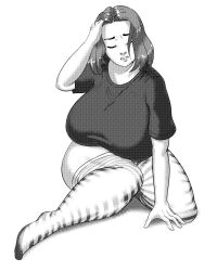 Rule 34 | 1girl, bottomless, breasts, closed eyes, degs, highres, huge breasts, socks, solo, striped clothes, striped socks, wide hips