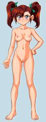 Rule 34 | 1girl, asymmetrical bangs, bakusou kyoudai let&#039;s &amp; go!!, bakusou kyoudai let&#039;s &amp; go!! max, barefoot, blush, breasts, cleft of venus, completely nude, facing viewer, full body, genka ichien, hand on own hip, large breasts, long hair, looking at viewer, navel, nipples, non-web source, nude, oogami marina, photoshop (medium), purple eyes, pussy, red hair, solo, standing, twintails