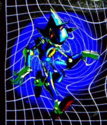 Rule 34 | 1boy, artist name, commentary, english commentary, full body, grid background, male focus, mary-venom, metal sonic, robot, solo, sonic (series)