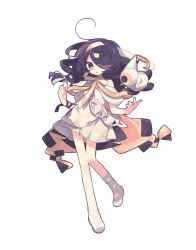 Rule 34 | 1other, ahoge, asymmetrical footwear, bare shoulders, black cape, black hair, braid, cape, chiyo fumi, collared dress, commentary request, creature, dot nose, dress, full body, hair over one eye, hair ribbon, hairband, hands up, highres, holding, holding ribbon, layered dress, long hair, looking at viewer, meimei (wakamoid), neck ribbon, off-shoulder dress, off shoulder, one eye covered, open mouth, ribbon, ribbon braid, shoes, single bare leg, solo, tachi-e, transparent background, twin braids, uneven footwear, utau, veil, white dress, white footwear, white ribbon, wing collar, yellow cape, yellow hairband
