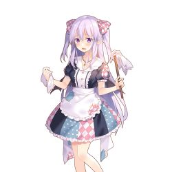 Rule 34 | 1girl, apron, argyle, bat wings, black wings, dress, duster, hair ribbon, holding, jewelry, light purple hair, long hair, miss barbara, necklace, official art, patch, pointy ears, polka dot, ribbon, short sleeves, solo, transparent background, two side up, uchi no hime-sama ga ichiban kawaii, waist apron, wings