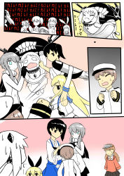 Rule 34 | 10s, 1boy, 5girls, absurdres, abyssal ship, admiral (kancolle), bad id, bad pixiv id, black hair, blonde hair, blue eyes, blush, bodysuit, breasts, brown hair, child, chinese text, colored skin, comic, commentary request, dress, gloves, gradient background, hairband, hat, highres, horns, htpxr, japanese clothes, kaga (kancolle), kago (htpxr), kantai collection, little boy admiral (kancolle), long hair, magatama, military, military uniform, mittens, multiple girls, naval uniform, northern ocean princess, open mouth, pale skin, peaked cap, ryuujou (kancolle), school uniform, shimakaze (kancolle), short hair, side ponytail, skirt, small breasts, teardrop, tears, translation request, twintails, uniform, visor cap, white dress, white hair, white skin, wo-class aircraft carrier