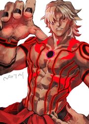 Rule 34 | 1boy, abs, black nails, body markings, fate/grand order, fate (series), foreshortening, glowing markings, grey hair, hair over one eye, looking at viewer, male focus, muscular, muscular male, nonono nagata, official alternate costume, outstretched hand, pectorals, rasputin (fate), rasputin (third ascension) (fate), solo, topless male