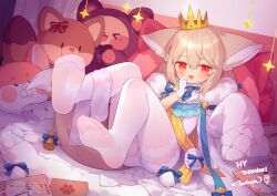 Rule 34 | 1girl, animal ears, blush, cameltoe, commentary request, commission, crown, fox ears, fox girl, fox tail, full body, gloves, highres, legs up, light brown hair, long hair, long sleeves, mini crown, no shoes, original, pantyhose, red eyes, sakurada shiro (hy plus), signature, sitting, sleeves past fingers, sleeves past wrists, soles, solo, tail, toes, tsubasa tsubasa, white gloves, white pantyhose