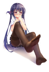 Rule 34 | 1girl, artist name, bad id, bad pixiv id, black hair, black pantyhose, blush, clover day, clover days, feet, glasses, heart, heart-shaped pupils, highres, long hair, looking at viewer, mvv, no shoes, panties, panties under pantyhose, pantyhose, pantyshot, pentagram, pleated skirt, red eyes, school uniform, shadow, short sleeves, simple background, sitting, skirt, soles, solo, source request, symbol-shaped pupils, takakura anri, thighband pantyhose, toes, underwear, upskirt, very long hair, white background, white panties