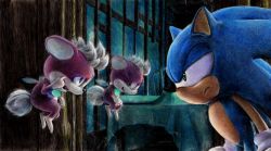 Rule 34 | 2boys, animal nose, annoyed, chip (sonic), colored pencil (medium), derivative work, floating, furry, furry male, gloves, green eyes, male focus, mirror, multiple boys, rasein, reflection, screenshot redraw, sonic (series), sonic the hedgehog, sonic unleashed, traditional media, white gloves