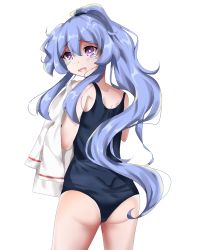 Rule 34 | 1girl, artist name, ass, back, bare shoulders, beyblade, beyblade: burst, blue hair, blush, character name, crying, kymhotii, legs, long hair, nervous, nishiro nya, open mouth, purple eyes, self-upload, simple background, solo