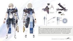 Rule 34 | 1boy, absurdres, armor, armored boots, asyl (harvestella), bandaged arm, bandages, blue eyes, boots, closed mouth, commentary, concept art, copyright name, english commentary, english text, full body, grey hair, harvestella, highres, male focus, official art, pants, pauldrons, short hair, shoulder armor, single sleeve, solo, white footwear, yasushi hasegawa