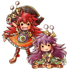 Rule 34 | 2girls, :d, child, dress, fang, hat, long hair, lowres, march (trusty bell), multiple girls, open mouth, pink hair, pointy ears, purple hair, salsa, salsa (trusty bell), siblings, sisters, smile, trusty bell