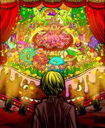 Rule 34 | 1boy, 1girl, age difference, big mom, blonde hair, cake, charlotte linlin, dress, food, highres, long dress, long hair, one piece, sanji (one piece), smile, tagme