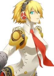 Rule 34 | 1girl, aegis (persona), android, atlus, bad id, bad pixiv id, blonde hair, cyborg, green eyes, joints, necktie, persona, persona 3, persona 4: the ultimate in mayonaka arena, robot joints, ryuga (balius), shin megami tensei, simple background, smile, solo