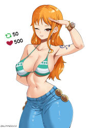 Rule 34 | 1girl, absurdres, breasts, elpipe 3000, highres, large breasts, long hair, nami (one piece), one piece, orange hair, solo