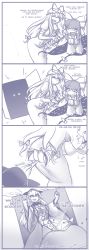 Rule 34 | &gt;:d, 3girls, 4koma, :d, ^ ^, absurdres, ascot, ass, blush, bow, closed eyes, comic, commentary, detached sleeves, dress, drooling, emoticon, english text, engrish text, gap (touhou), gloves, hair bow, hair tubes, hakurei reimu, hat, hater (hatater), heart, highres, implied fingering, long hair, long sleeves, looking at another, looking down, matara okina, mob cap, monochrome, motion lines, multiple girls, open mouth, profanity, purple theme, ranguage, restrained, smile, smoke, steam, tabard, tearing up, touhou, v-shaped eyebrows, wide sleeves, yakumo yukari, yuri