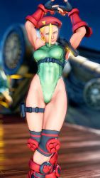 Rule 34 | 1girl, 3d, absurdres, antenna hair, arms up, bare shoulders, blonde hair, braid, breasts, cameltoe, cammy white, covered navel, crossed legs, curvy, gloves, green leotard, hat, highleg, highleg leotard, highres, leotard, lips, long hair, looking at viewer, medium breasts, red gloves, red hat, ryona, screencap, shiny clothes, smile, solo, street fighter, street fighter v, stretching, thighs, third-party edit, thong leotard, twin braids, very long hair, wide hips