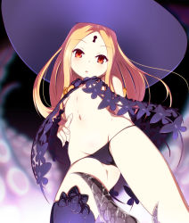 Rule 34 | 1girl, :o, abigail williams (fate), abigail williams (second ascension) (fate), black bow, black hat, black panties, black thighhighs, blush, bow, breasts, cameltoe, cleft of venus, danpu, fate/grand order, fate (series), forehead, from below, groin, hat, highres, keyhole, long hair, looking at viewer, lowleg, lowleg panties, navel, orange bow, panties, parted bangs, polka dot, polka dot bow, red eyes, single thighhigh, small breasts, solo, tentacles, thighhighs, underboob, underwear, witch hat