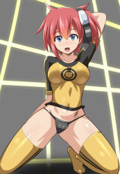 Rule 34 | 1girl, aiba ami, blue eyes, chicago-x, digimon, digimon story: cyber sleuth, full body, micro panties, panties, red hair, shiny skin, side ponytail, smile, solo, thong, underwear