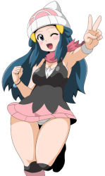 Rule 34 | 1girl, creatures (company), dawn (pokemon), game freak, jumping, koutarosu, nintendo, pokemon, simple background, solo, thick thighs, thighs, white background, wide hips