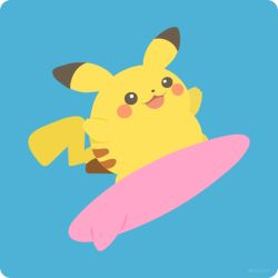 Rule 34 | :3, :d, blue background, commentary request, creatures (company), full body, game freak, gen 1 pokemon, hands up, happy, looking to the side, nintendo, no humans, open mouth, pikachu, pokemon, pokemon (creature), rizu (rizunm), simple background, smile, solo, surfboard, surfing pikachu, twitter username