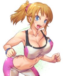 Rule 34 | 1girl, :d, amania orz, ass, bare shoulders, bike shorts, blue eyes, blush, bracelet, breasts, brown hair, butt crack, cleavage, collarbone, covered erect nipples, dated, gundam, gundam build fighters, gundam build fighters try, hair ornament, hair scrunchie, highres, hoshino fumina, impossible clothes, jewelry, large breasts, medium hair, navel, open mouth, pink scrunchie, ponytail, scrunchie, shiny clothes, shiny skin, shirt, sidelocks, signature, skindentation, smile, solo, sports bra, sportswear, strap gap, taut clothes, taut shirt, twitter username, two-tone sports bra, white background