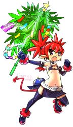 Rule 34 | 1girl, anklet, bamboo, bat wings, belt, bikini, bikini top only, boots, bracelet, choker, commentary request, dated, demon girl, demon tail, disgaea, earrings, elbow gloves, etna (disgaea), fang, flat chest, gloves, hekaton, highres, jewelry, makai senki disgaea, mini wings, miniskirt, navel, open mouth, pointy ears, prinny, red eyes, red hair, signature, skirt, skull earrings, solo, swimsuit, tail, tanabata, tanzaku, thigh boots, thighhighs, twintails, wings