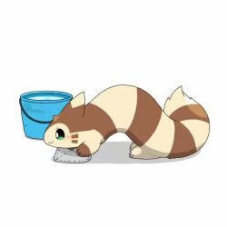Rule 34 | animated, bucket, cleaning, commentary request, creatures (company), from side, furret, game freak, gen 2 pokemon, green eyes, looping animation, nintendo, no humans, pokemon, pokemon (creature), signature, solo, striped fur, tagme, taro (tontaro), towel, twitter username, video