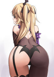 Rule 34 | 1girl, absurdres, ass, back, bare shoulders, black gloves, black thighhighs, blonde hair, bodystocking, breasts, elbow gloves, eyepatch, fischl (genshin impact), garter straps, genshin impact, gloves, highres, karadborg, long hair, medium breasts, open mouth, single leg pantyhose, single thighhigh, solo, thighhighs, thighs, two side up