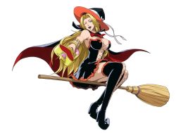 Rule 34 | 1girl, absurdres, bleach, bleach: brave souls, blonde hair, boots, breasts, broom, cap, cleavage, full body, halloween, halloween costume, hat, highres, kubo tite, large breasts, long hair, matsumoto rangiku, navel, official art, one eye closed, scan, simple background, solo, witch, witch hat
