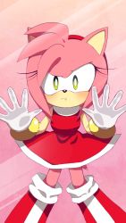 Rule 34 | 1girl, against glass, amy rose, aoki6311, gloves, looking at viewer, pout, sonic (series), source request, tagme