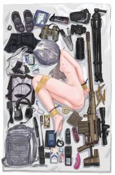 Rule 34 | 1girl, absurdres, arms behind back, asphyxiation, backpack, bag, barefoot, binoculars, black skirt, bolt action, bound, bound legs, bound wrists, bra, unworn bra, breasts, bullet, camera, cellphone, cheytac m200, collared shirt, combat knife, commission, dildo, feet, gag, gagged, girls&#039; frontline, grey hair, gun, headset, highres, improvised gag, knife, knife sheath, knife sheath, long hair, lying, m200 (girls&#039; frontline), magazine (weapon), nipples, nude, on side, panties, unworn panties, phone, purple eyes, rifle, sawkm, scope, second-party source, sex toy, sheath, shirt, unworn shirt, shoes, unworn shoes, skirt, unworn skirt, small breasts, smartphone, sneakers, sniper rifle, solo, tape, tape bondage, tape gag, toes, underwear, weapon, white bra, white panties, white shirt