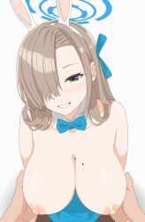 Rule 34 | animal ears, animated, animated png, asuna (blue archive), blinking, blue archive, blue bow, blue bowtie, blue eyes, blue leotard, blush, bouncing breasts, bow, bowtie, grabbing another&#039;s breast, breasts, detached collar, fake animal ears, grabbing, hair ornament, hair over one eye, asuna (blue archive), large breasts, leotard, light brown hair, long hair, mole, mole on breast, nipples, pantyhose, playboy bunny, rabbit ears, simple background, smile, tenuwi, white background